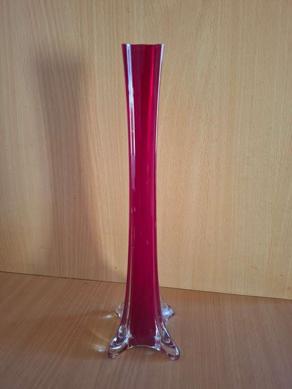 Vintage Red Glass Vase - height 30cm