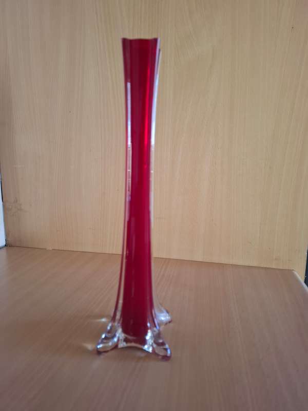 Vintage Red Glass Vase - height 30cm