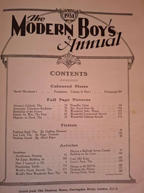 The Modern Boys Annual 1931  (Aeroplanes, Locomotives, Railways,Ships, Motor Cars, Motor Cycles)