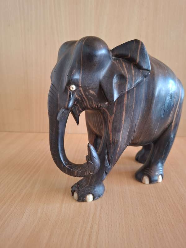 Carved Wooden Elephant Figurine  (20cm x 7cm height 16cm)