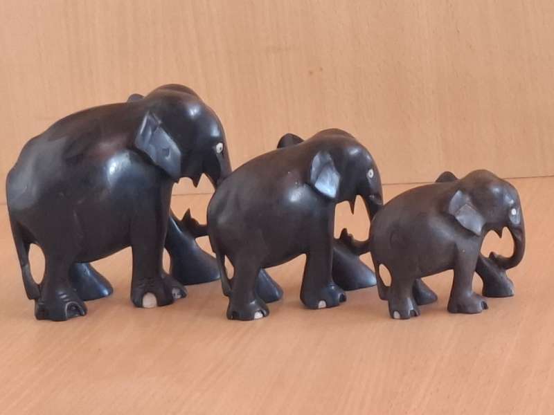 Set of 3 Wooden Elephant Figurines