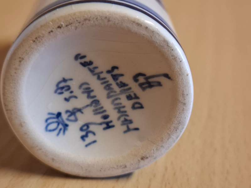 Small Ceramic Blue & White Jar, Made in Holland - height 9cm width 4cm