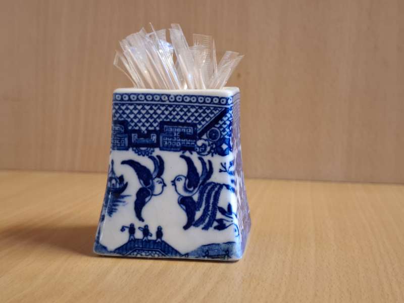 Small Blue & White Toothpick Holder - height 6cm width 5cm