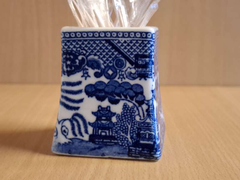 Small Blue & White Toothpick Holder - height 6cm width 5cm