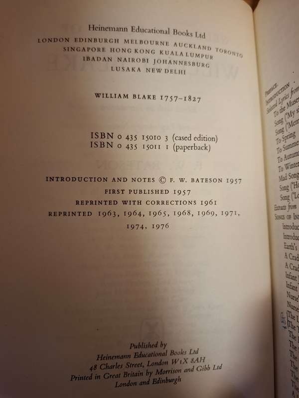 Selected Poems of William Blake : F.W. Bateson  (Paperback)