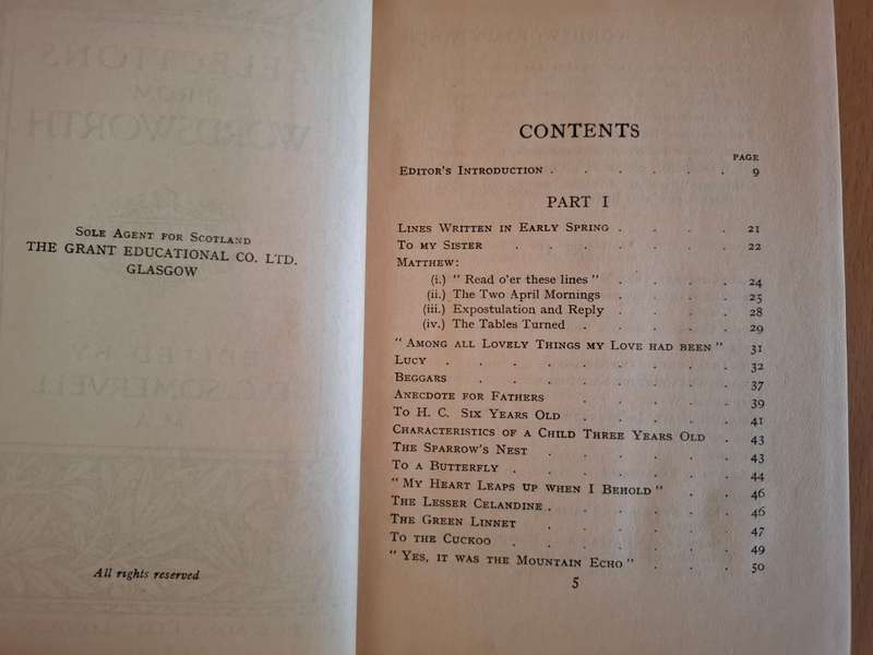 Selections from Wordsworth Edited by D.C.Somervell (Hardcover)