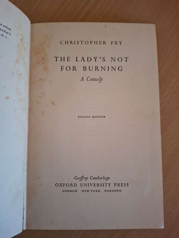 The Lady`s Not for Burning - A Comedy : Christopher Fry   (Hardcover)
