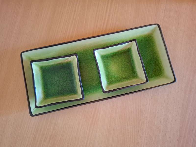 Set of 3 Green Ceramic Platter