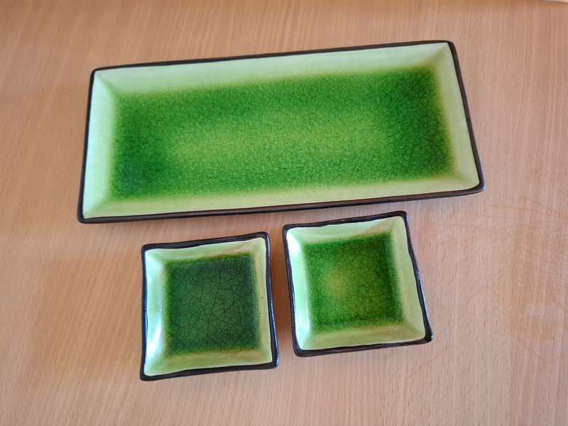 Set of 3 Green Ceramic Platter