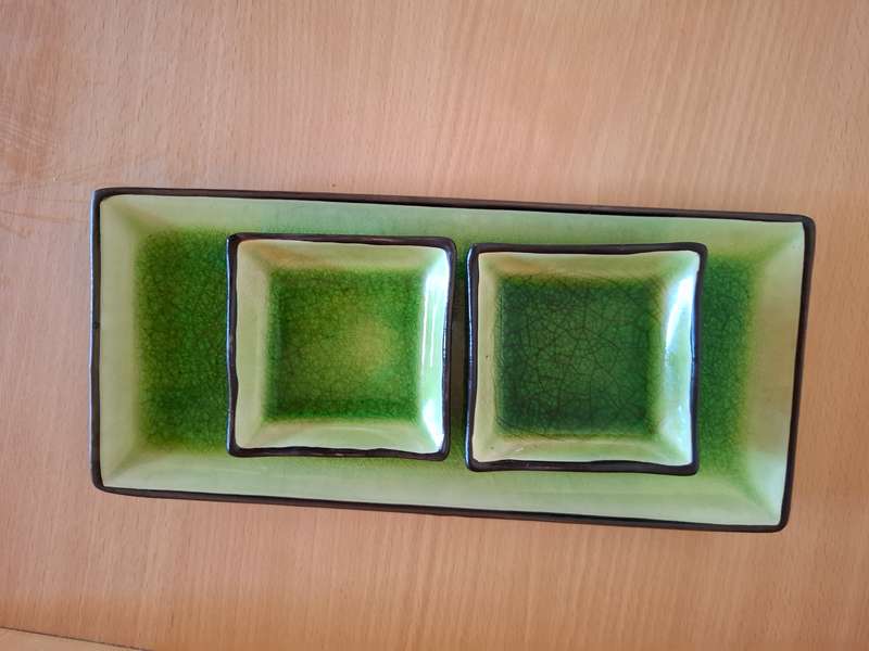 Set of 3 Green Ceramic Platter