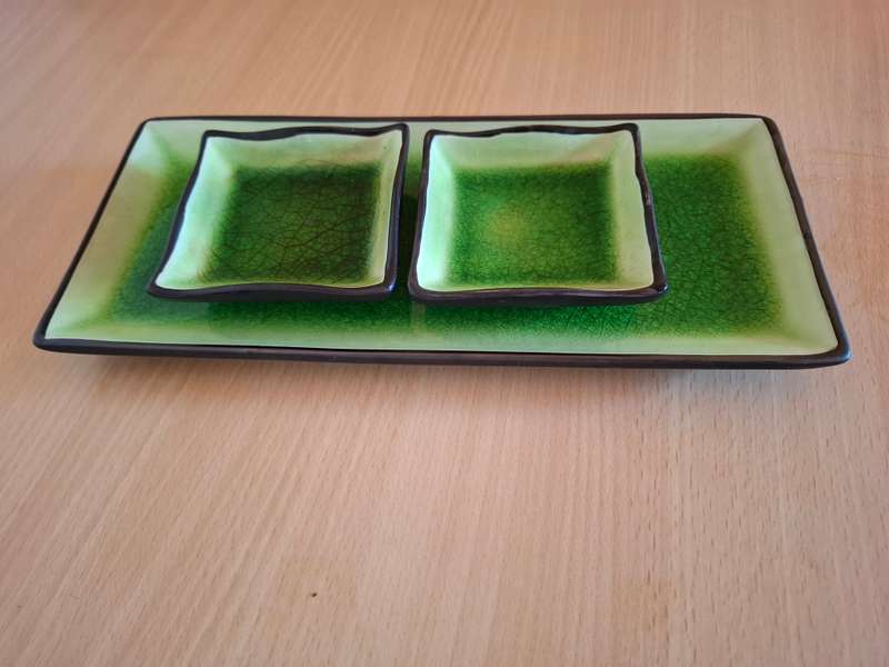 Set of 3 Green Ceramic Platter