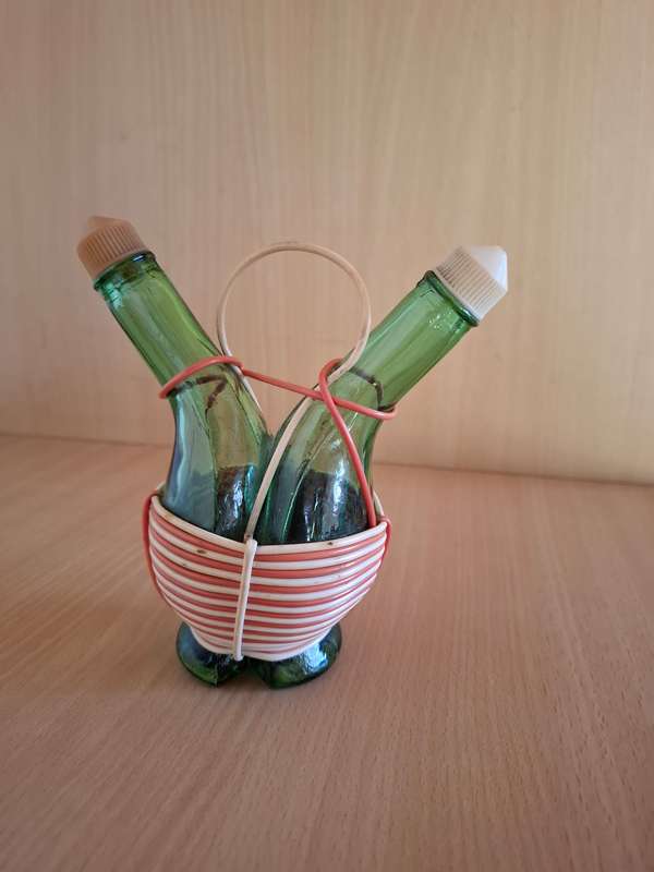 Small Glass Oil & Vinegar Decanter Set - height 14cm width 10cm