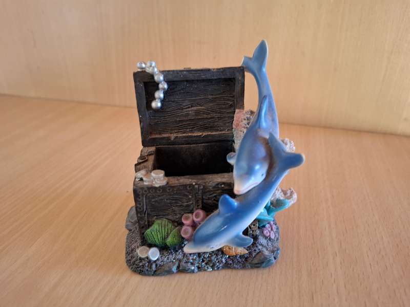 Small Dolphin Figurine/Treasure Chest Ornament - width 9cm height 9cm