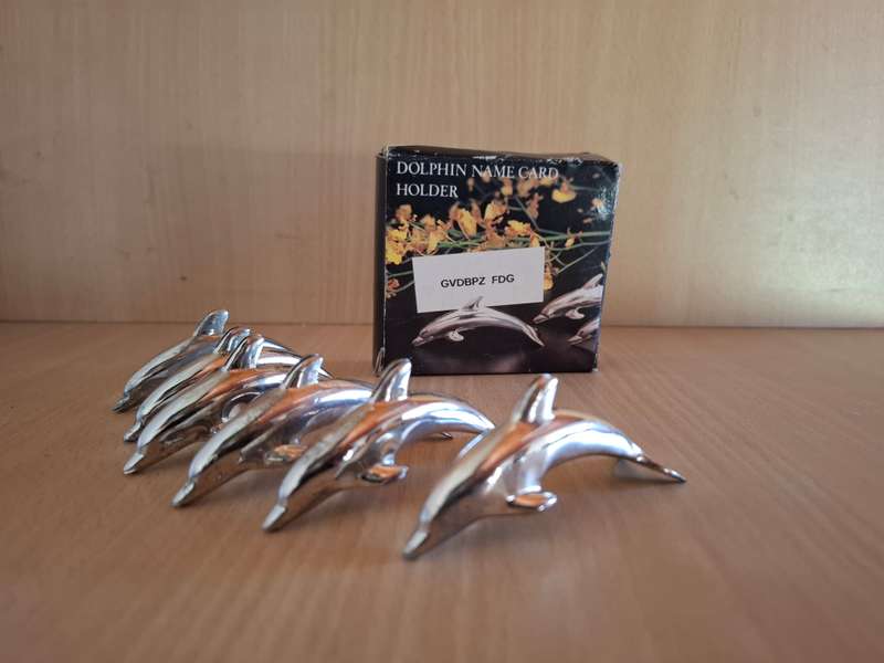 Set of 6 Metal Dolphin Name Card Holders