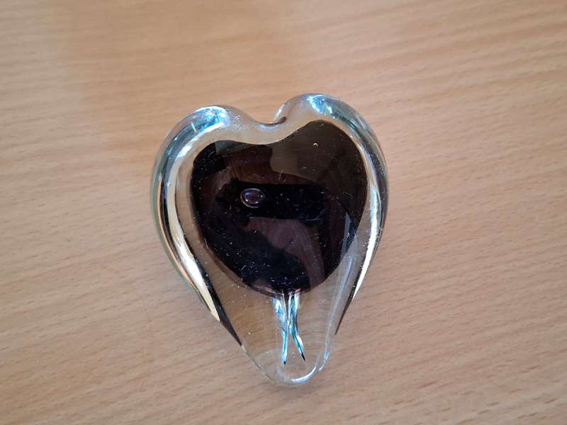 Small Glass Heart Shaped Paperweight  (8cmx 7cm)