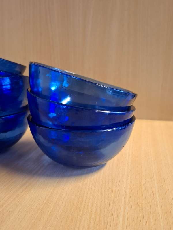 Set of 7 Cobalt Blue Glass Bowls - width 12cm height 6cm
