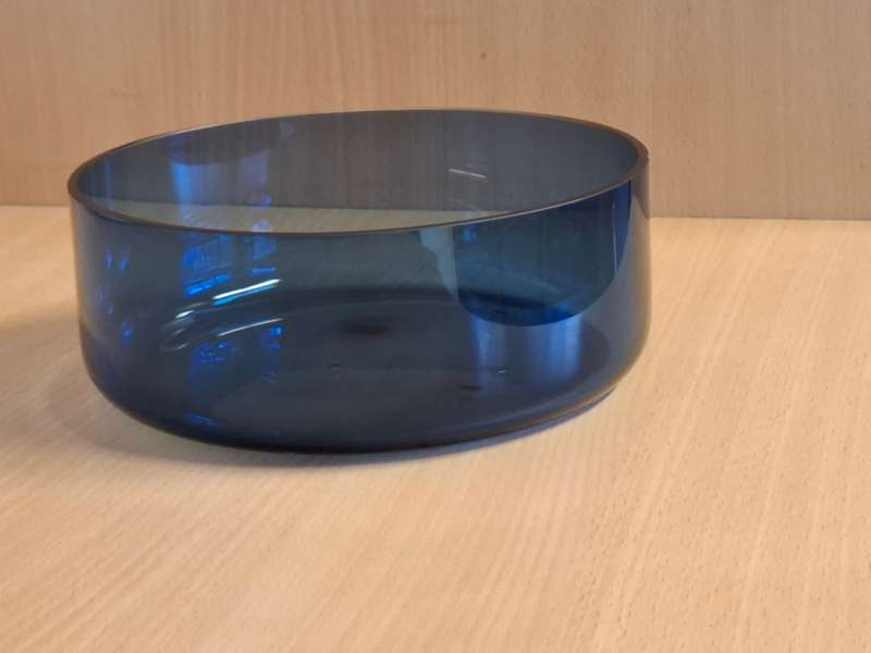 Round Blue Glass Bowl - width 18cm height 7cm