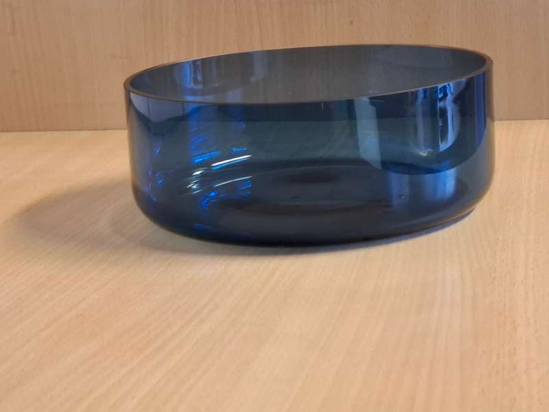 Round Blue Glass Bowl - width 18cm height 7cm
