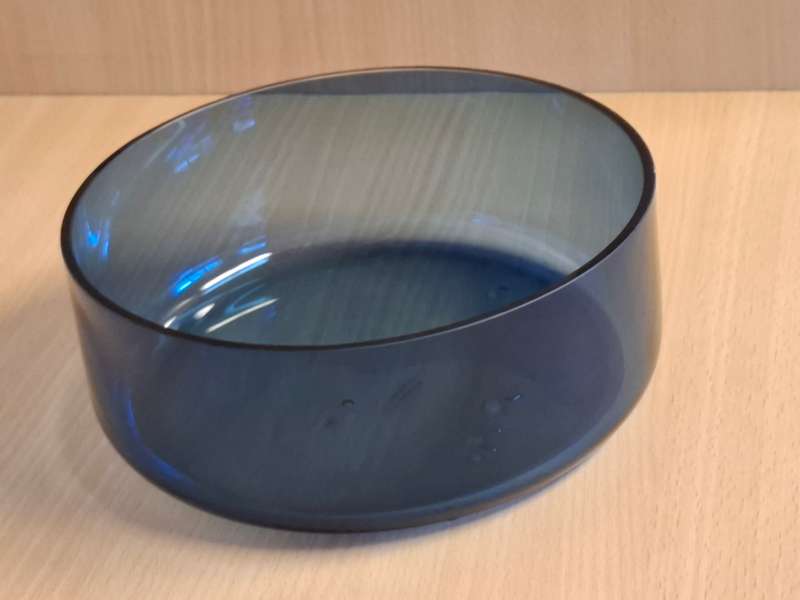 Round Blue Glass Bowl - width 18cm height 7cm