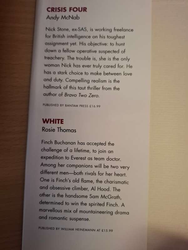 Crisis Four:Andy McNab/White:Rosie Thomas/Void Moon: Michael Connelly/The Soldiers Return