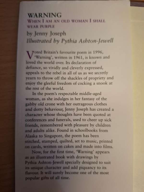 Warning - When I Am An Old Woman I Shall Wear Purple : Jenny Joseph  (Hardcover)