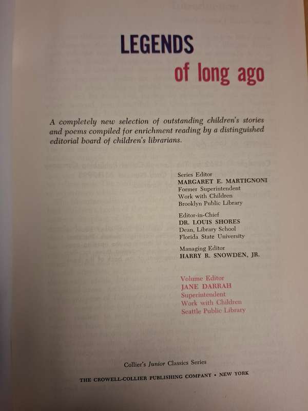 Collier`s Junior Classics - Legends of Long Ago (Hardcover)