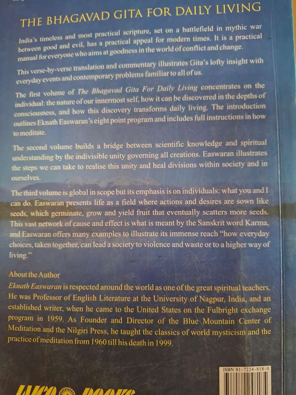 The Bhagavad Gita for Daily Living Volume I - The End of Sorrow : Eknath Easwaran (Paperback)