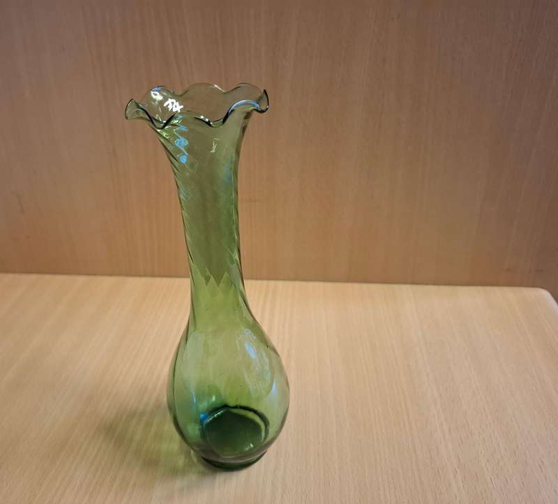 Vintage Green Glass Vase - height 20cm