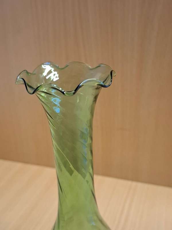Vintage Green Glass Vase - height 20cm