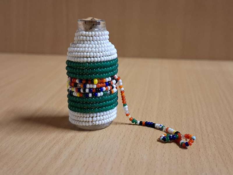 Miniature Beaded Glass Bottle - height 6cm width 3cm