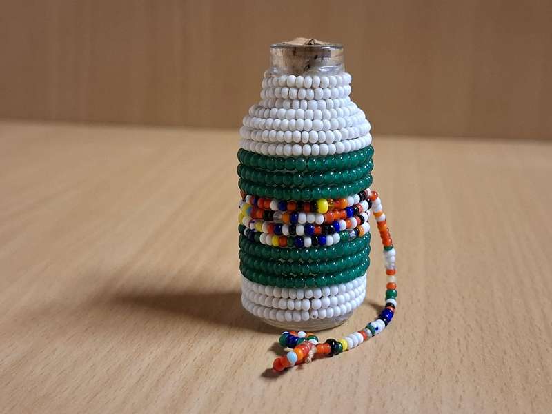 Miniature Beaded Glass Bottle - height 6cm width 3cm