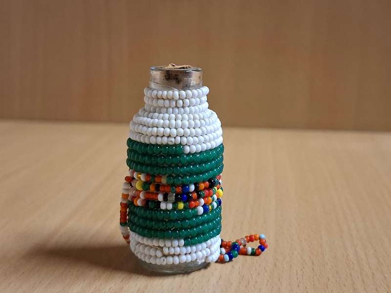 Miniature Beaded Glass Bottle - height 6cm width 3cm