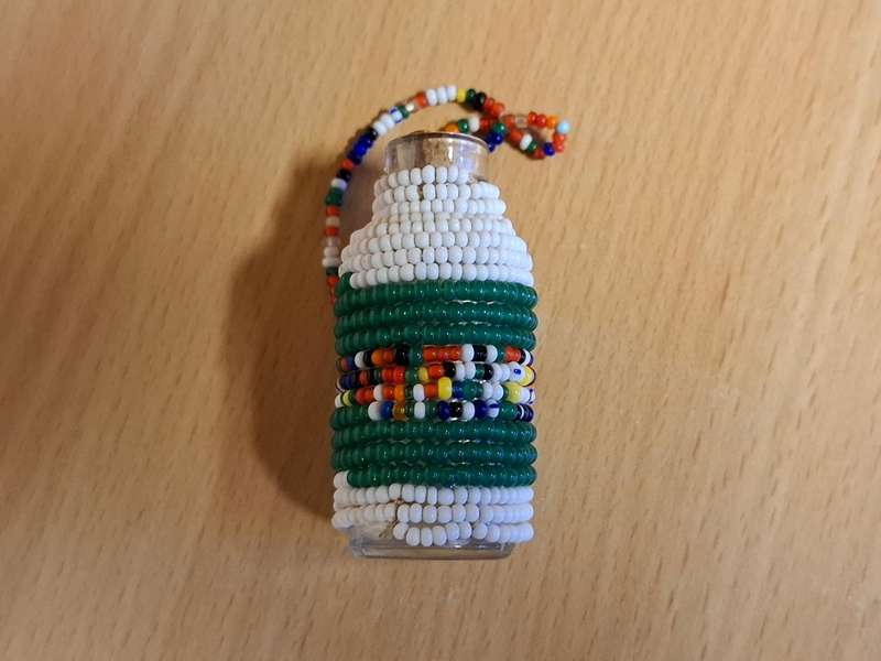 Miniature Beaded Glass Bottle - height 6cm width 3cm