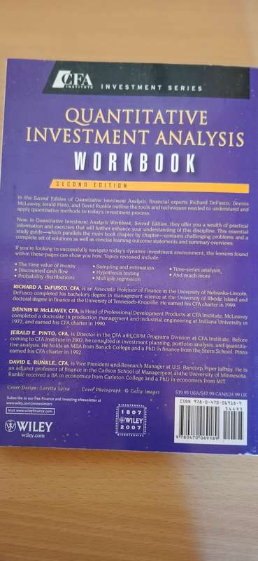 Quantitative Investment Analysis (Second Edition) Richard A DeFusco, David E. Runkle (Paperback)