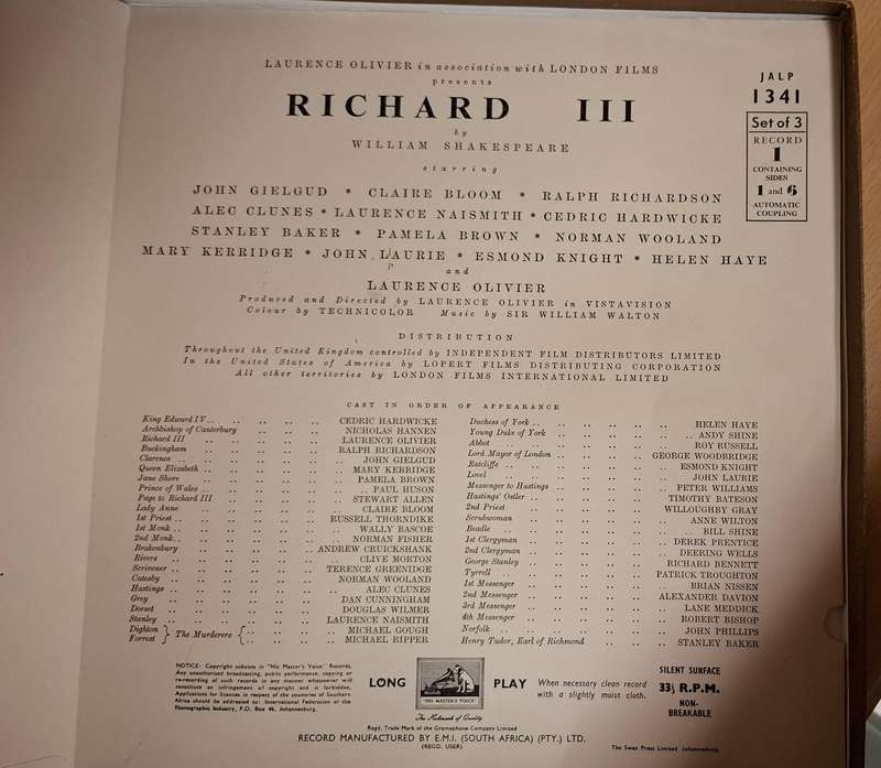 Richard III by William Shakespeare - 3 LP/Vinyl Set