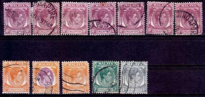 Singapore,#2,3,6,9,14,1948,VFU,KGVI,CV6.00