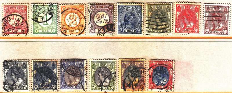 Netherlands, Scott #34/7,41,62,65/7,73,75,76/7,1876/1924,VFU,thins in 34/7,CV$8.00