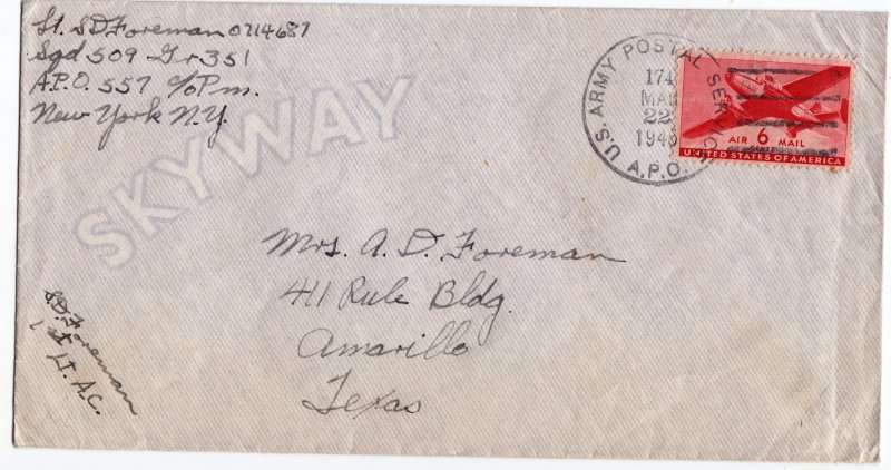 United States,1946,Cover,US Army Post, NY to Texas