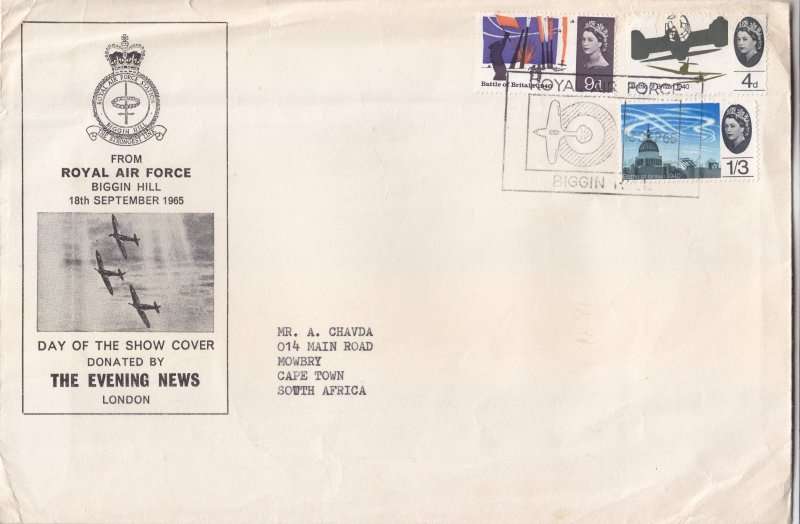 Great Britain,1965,Aviation cover,From Biggin Hill to Cape Town