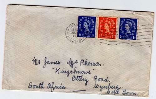 Great Britain,1957 entire from England to Cape Town,QEII