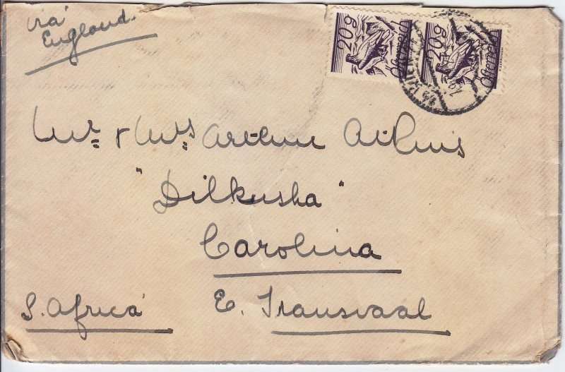 Austria, Cover to Transvaal South Africa via England