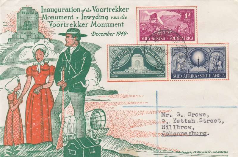 South Africa,Scott#112/114,1949,FDC,Voortrekker Monument