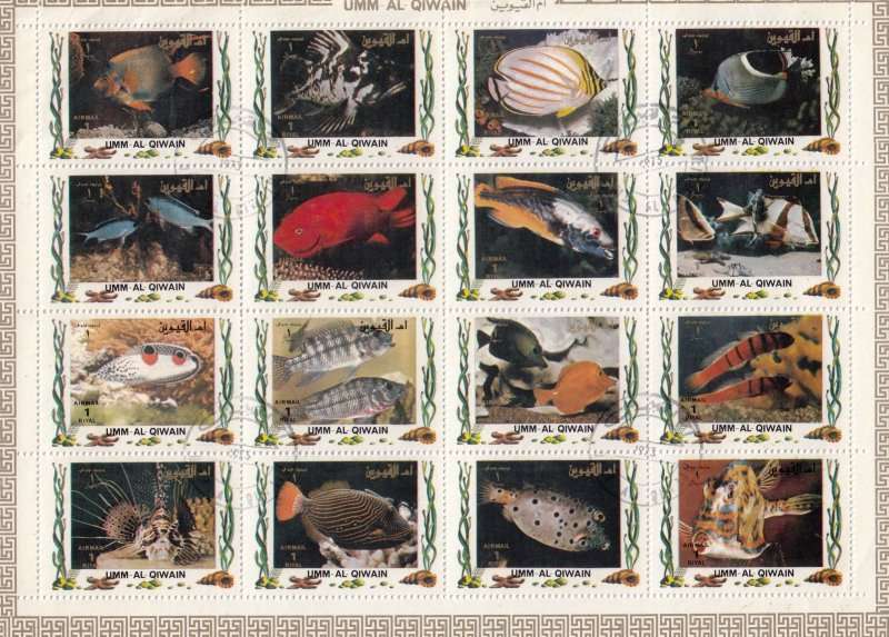 United Arab Emirates,UMM Al QIWAIN,1973,Tropical fish sheet,MNH,CTO