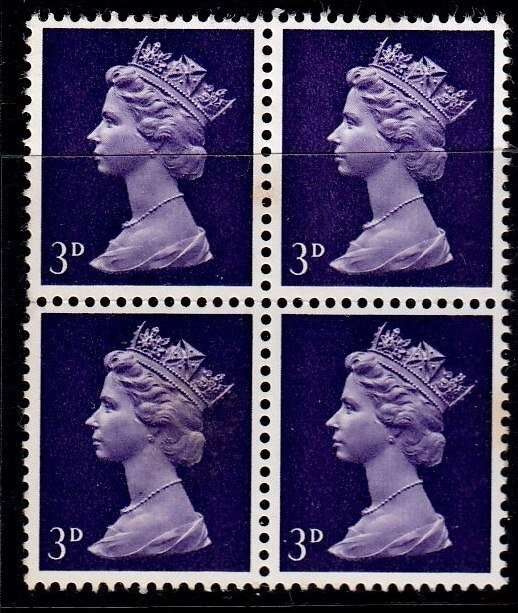 England, Scott #MH5,1967/69,MH,Block of 4 stamps,QEII,Machins