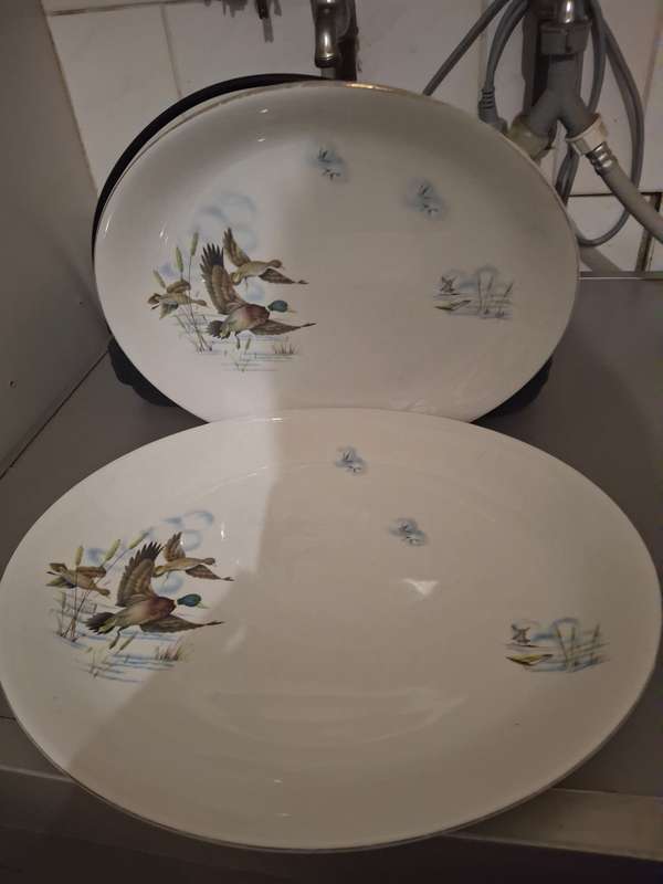 A vintage pair of flying ducks sence serving platters