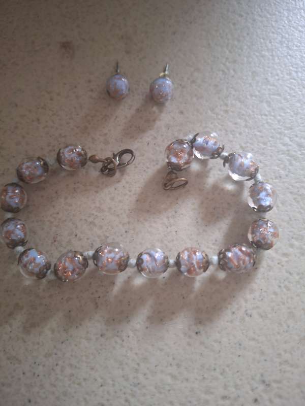 Murano glass foil beaded bangle and earrings set