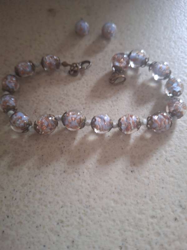 Murano glass foil beaded bangle and earrings set