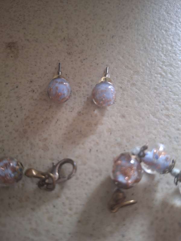 Murano glass foil beaded bangle and earrings set