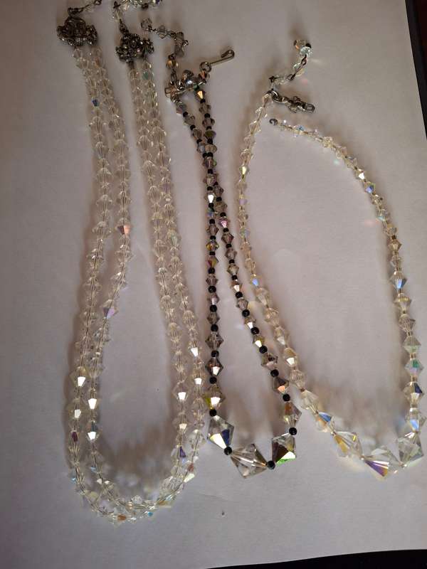 Assorted vintage crystal necklaces and beads