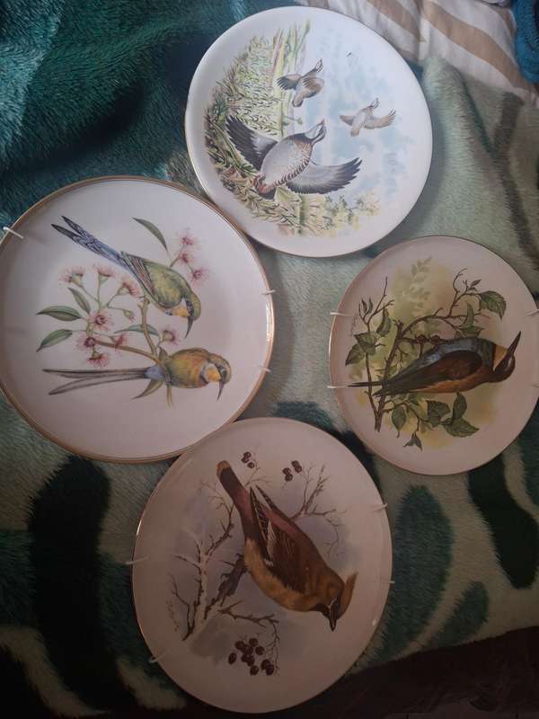 Four decorative bird sence plates